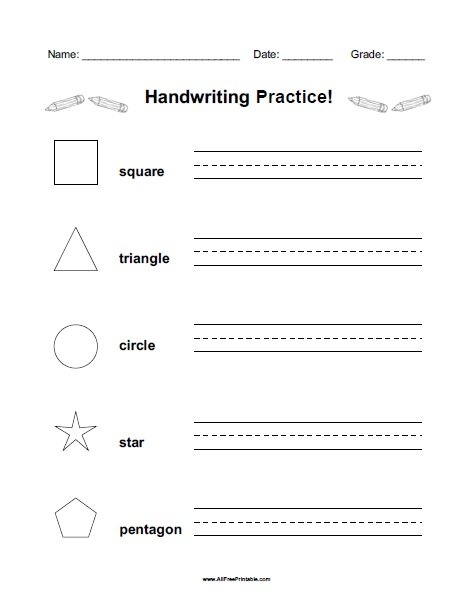 Shapes Handwriting Practice Worksheet Free Printable