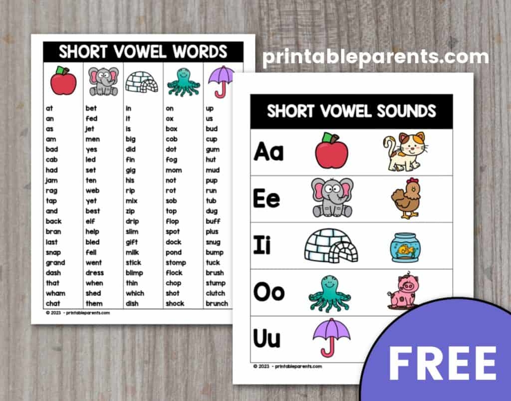 Short Vowel Sounds List Printable Parents