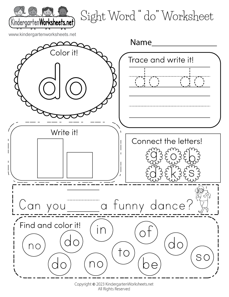 kindergarten sight word worksheet