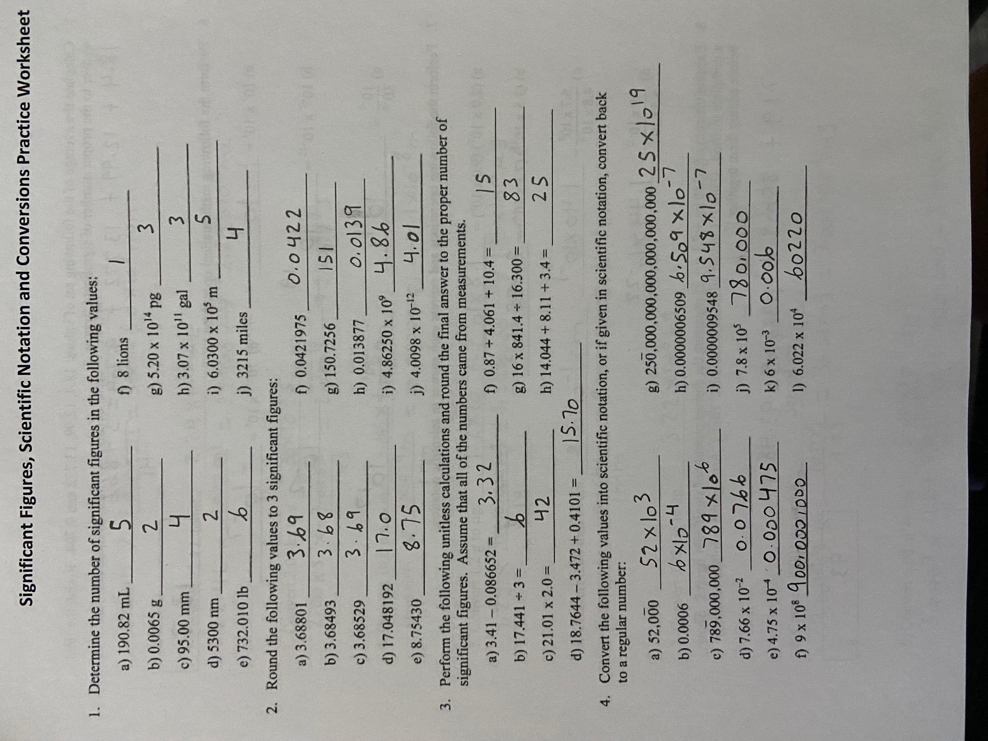 sig fig worksheet