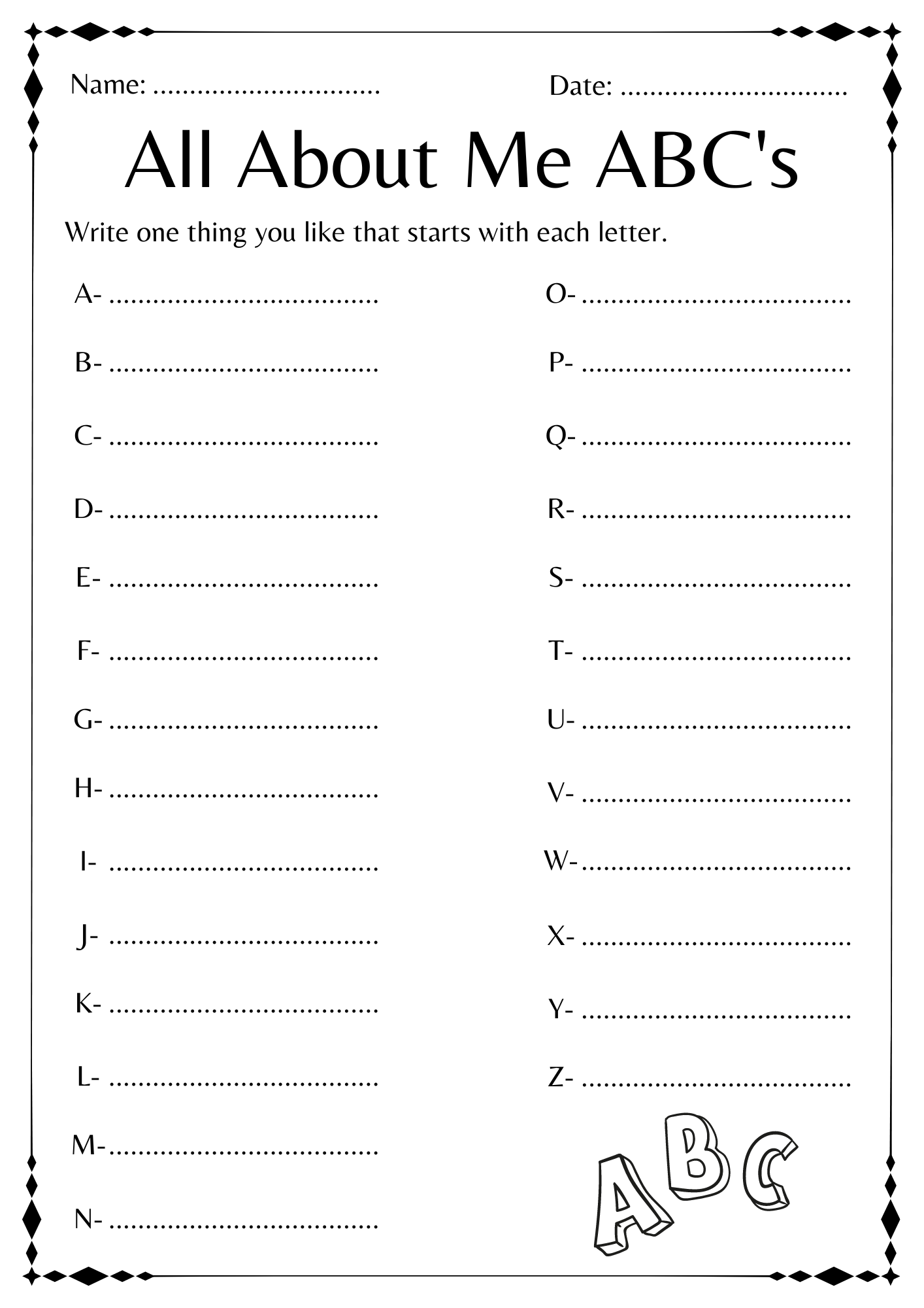 Simple All About Me ABC Worksheet Kindergarten Worksheets Library