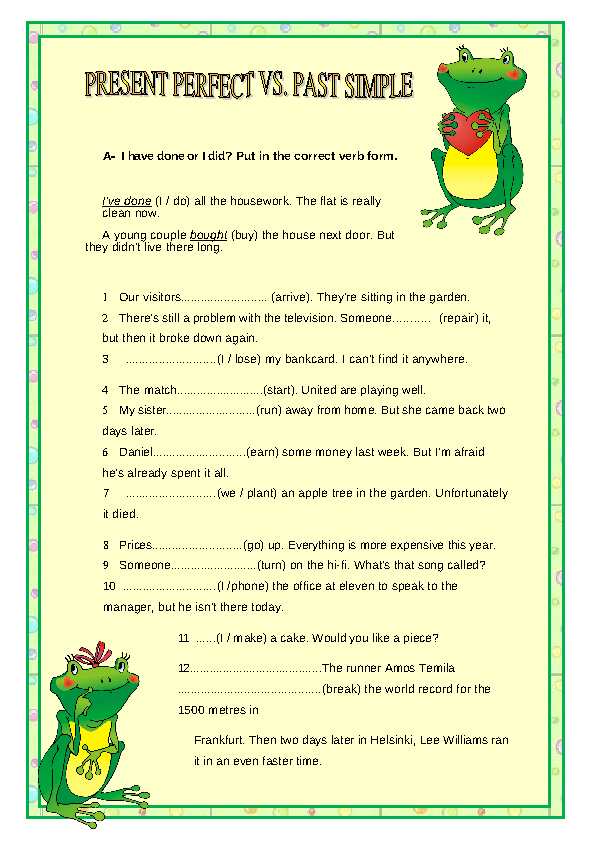 printable worksheet past simple