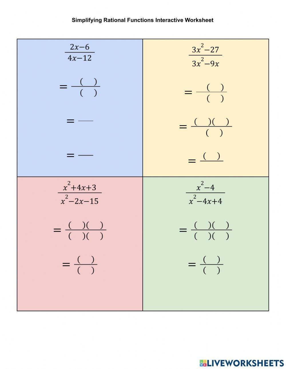 Simplify Rational Expressions Worksheet Live Worksheets Worksheets 