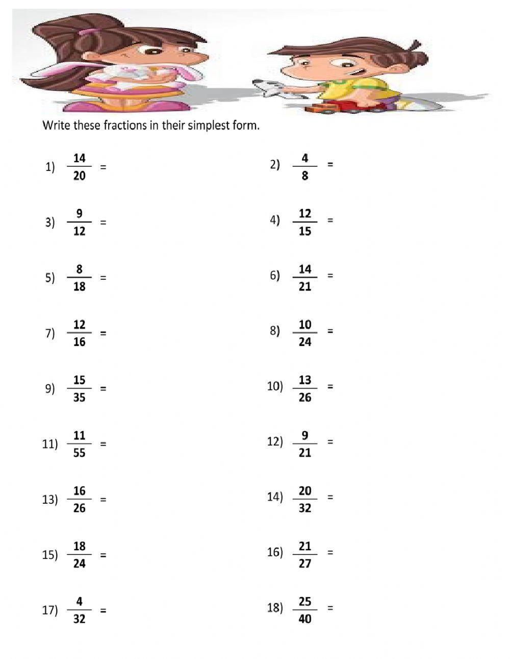 Simplifying Fractions Exercise Live Worksheets Worksheets Library
