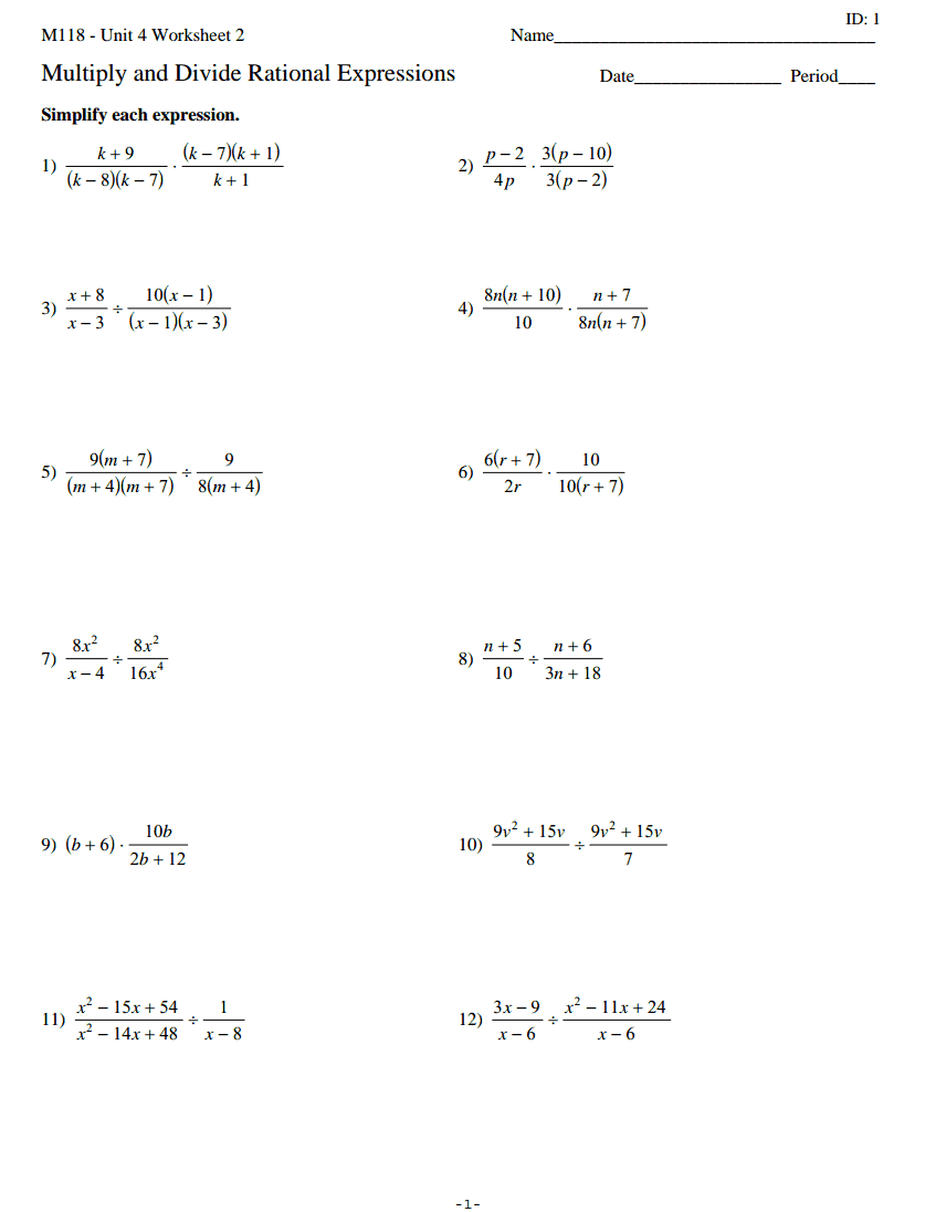 simplifying rational expressions worksheet