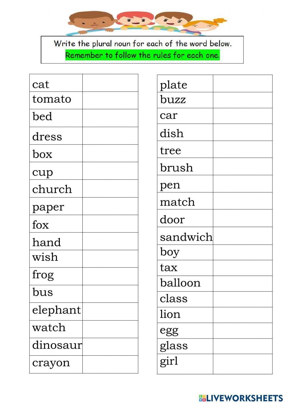 singular and plural nouns worksheet