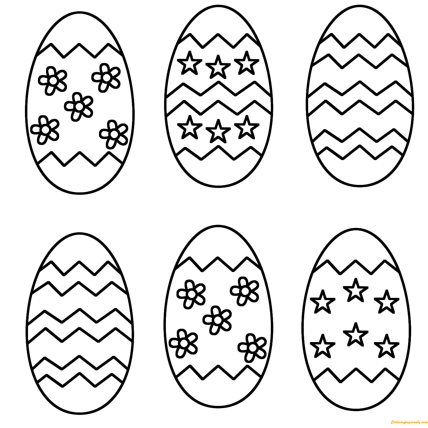 Six Easter Eggs Coloring Page Free Printable Coloring Pages