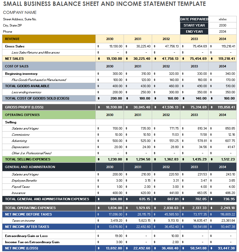 Small Business Income Statement Templates Smartsheet Worksheets Library