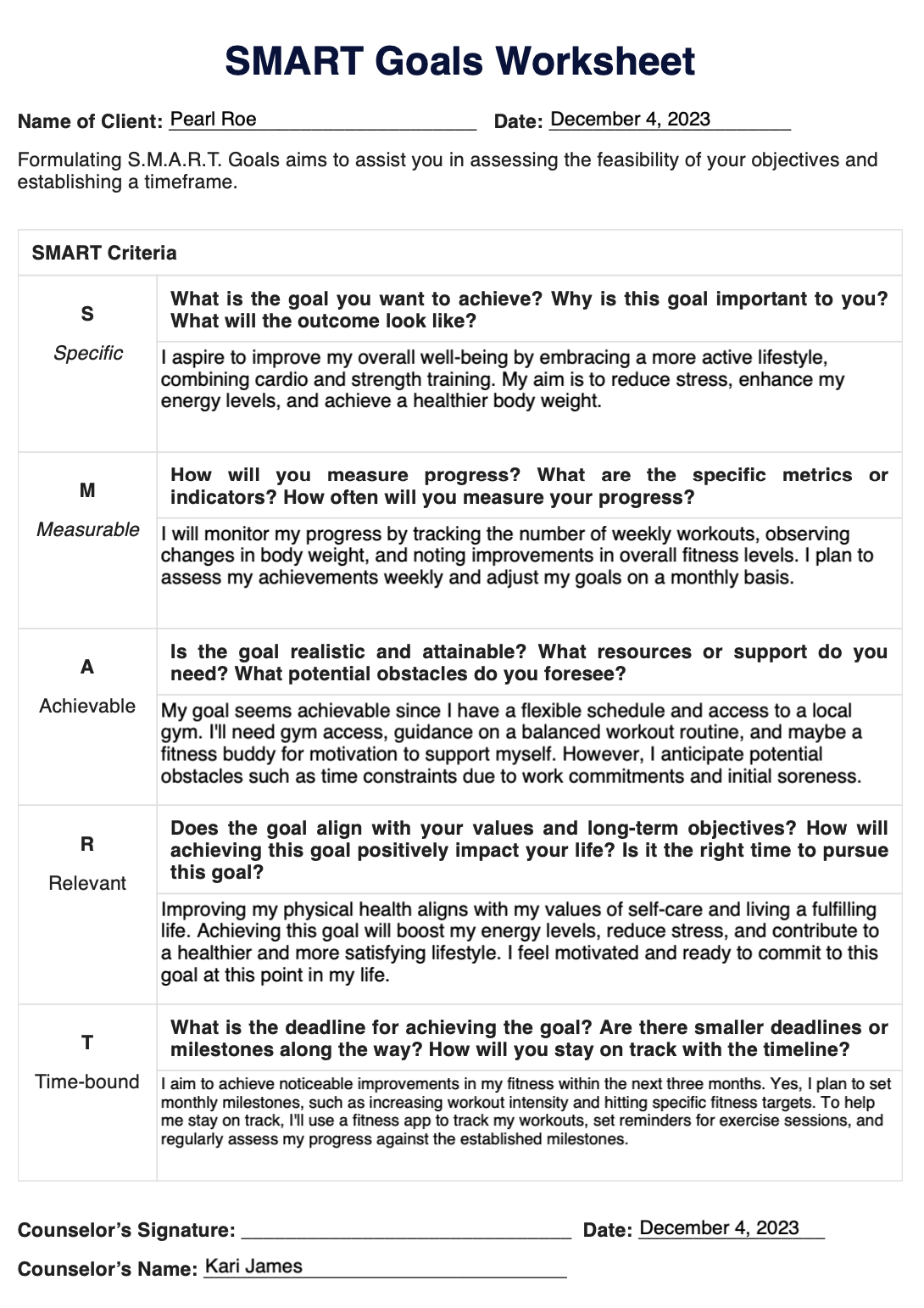 SMART Goals Worksheet Example Free PDF Download Worksheets Library