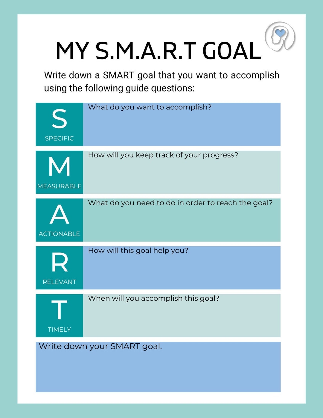 SMART Goals Worksheet PDF Etsy