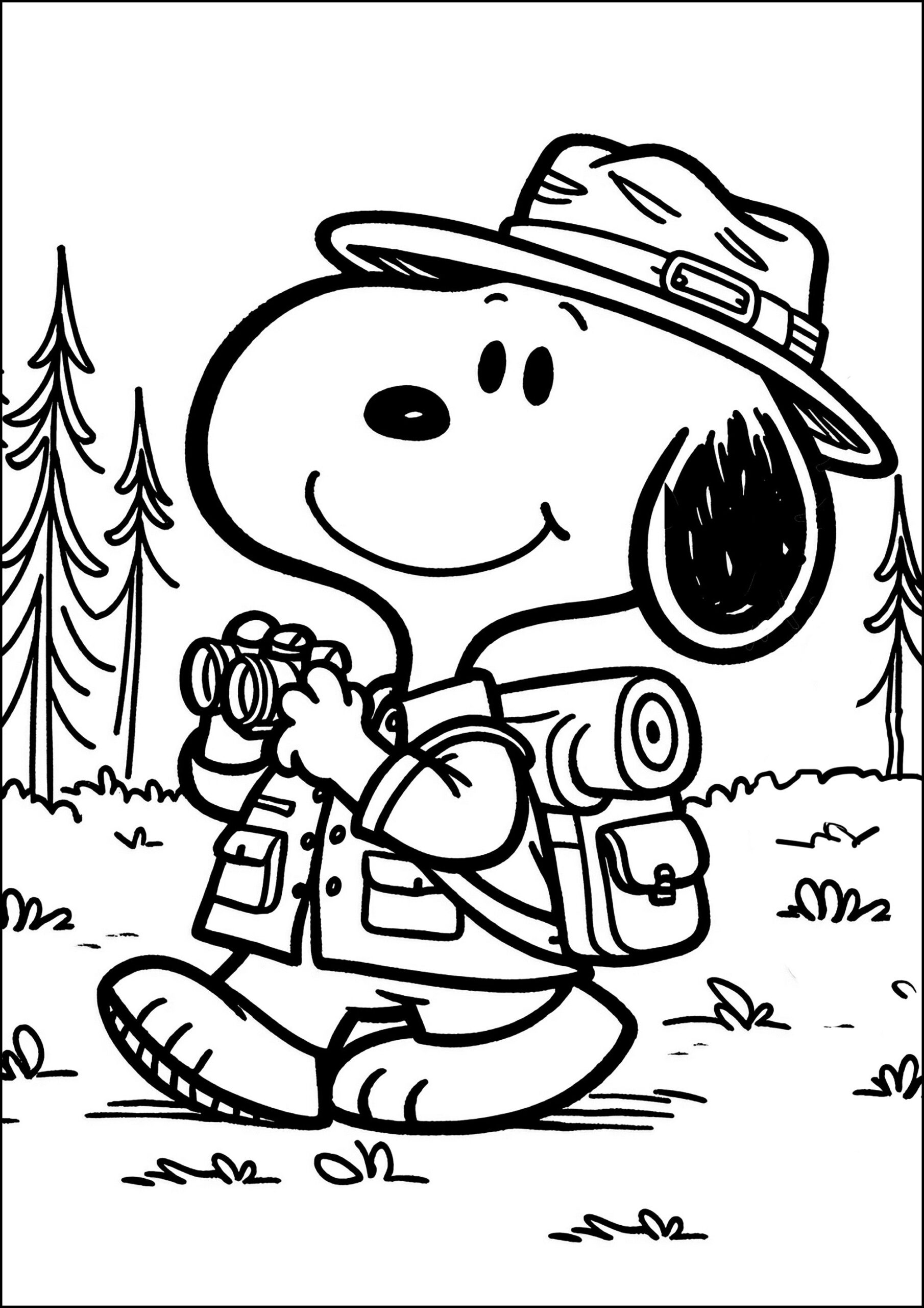 Snoopy On A Hike Snoopy Coloring Pages For Kids