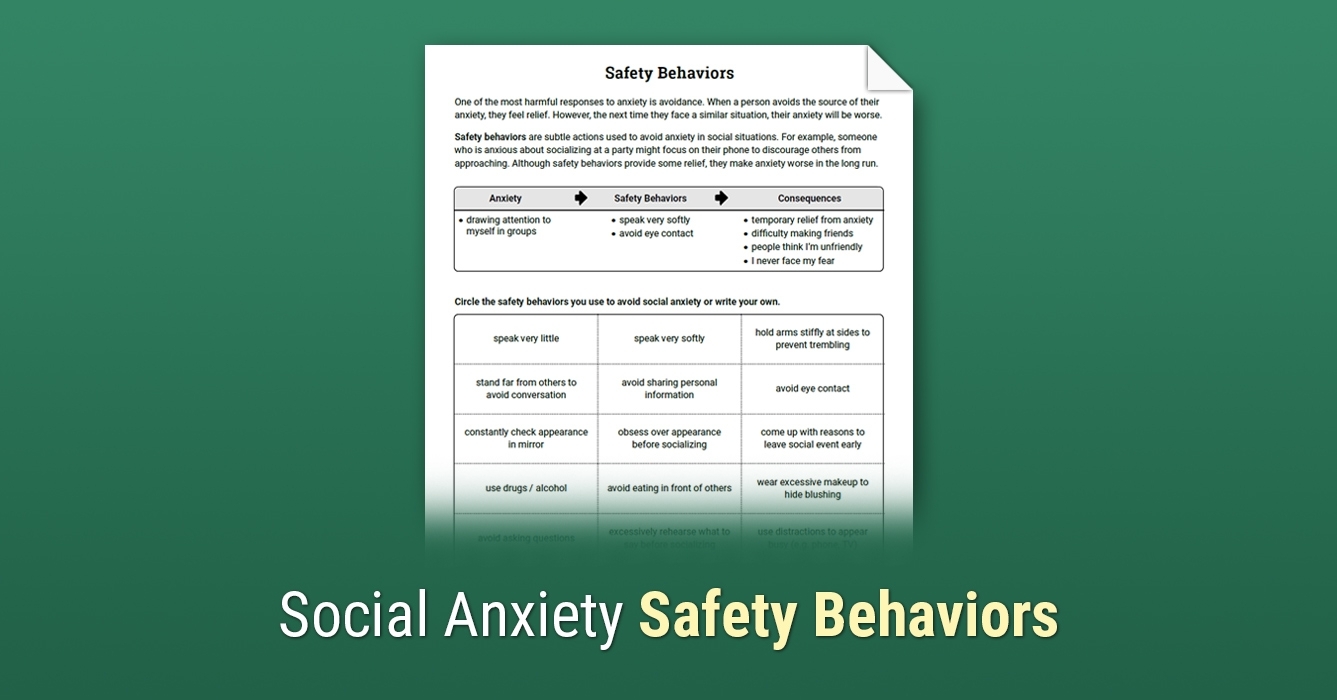 Social Anxiety Safety Behaviors Worksheet Therapist Aid DBT Worksheets