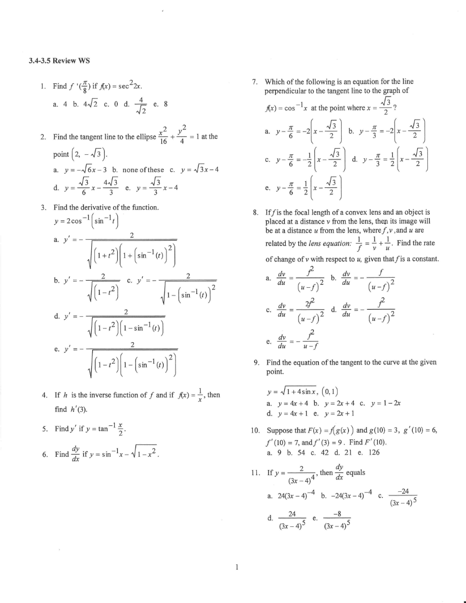 SOLUTION Calculus Worksheet Studypool Worksheets Library