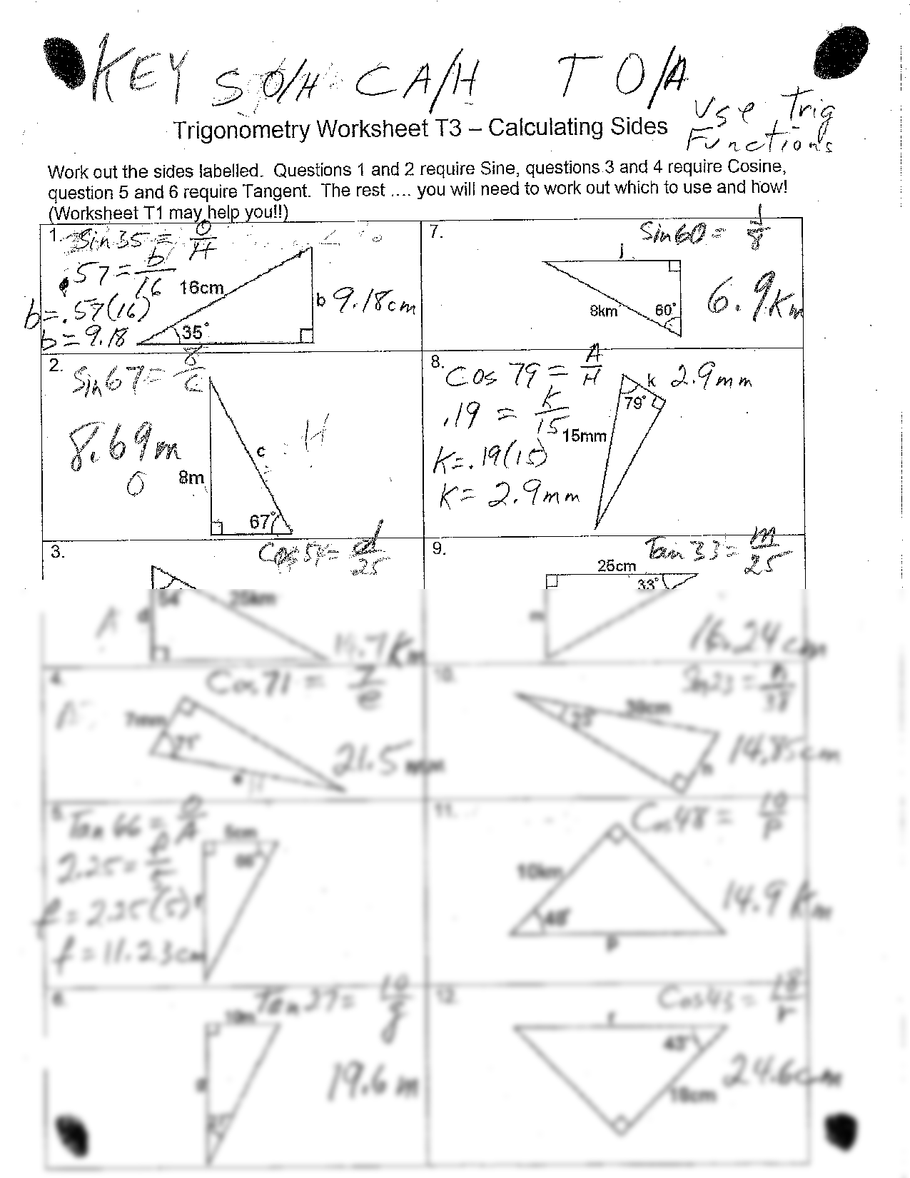 SOLUTION Trigonometry Worksheet Calculating Sides Studypool