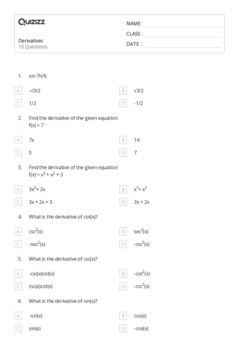 calculus worksheets