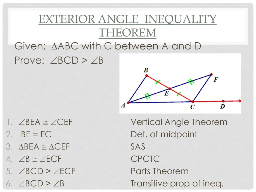 Solved EXTERIOR ANGLE INEQUALITY THEOREM For A Triangle The 