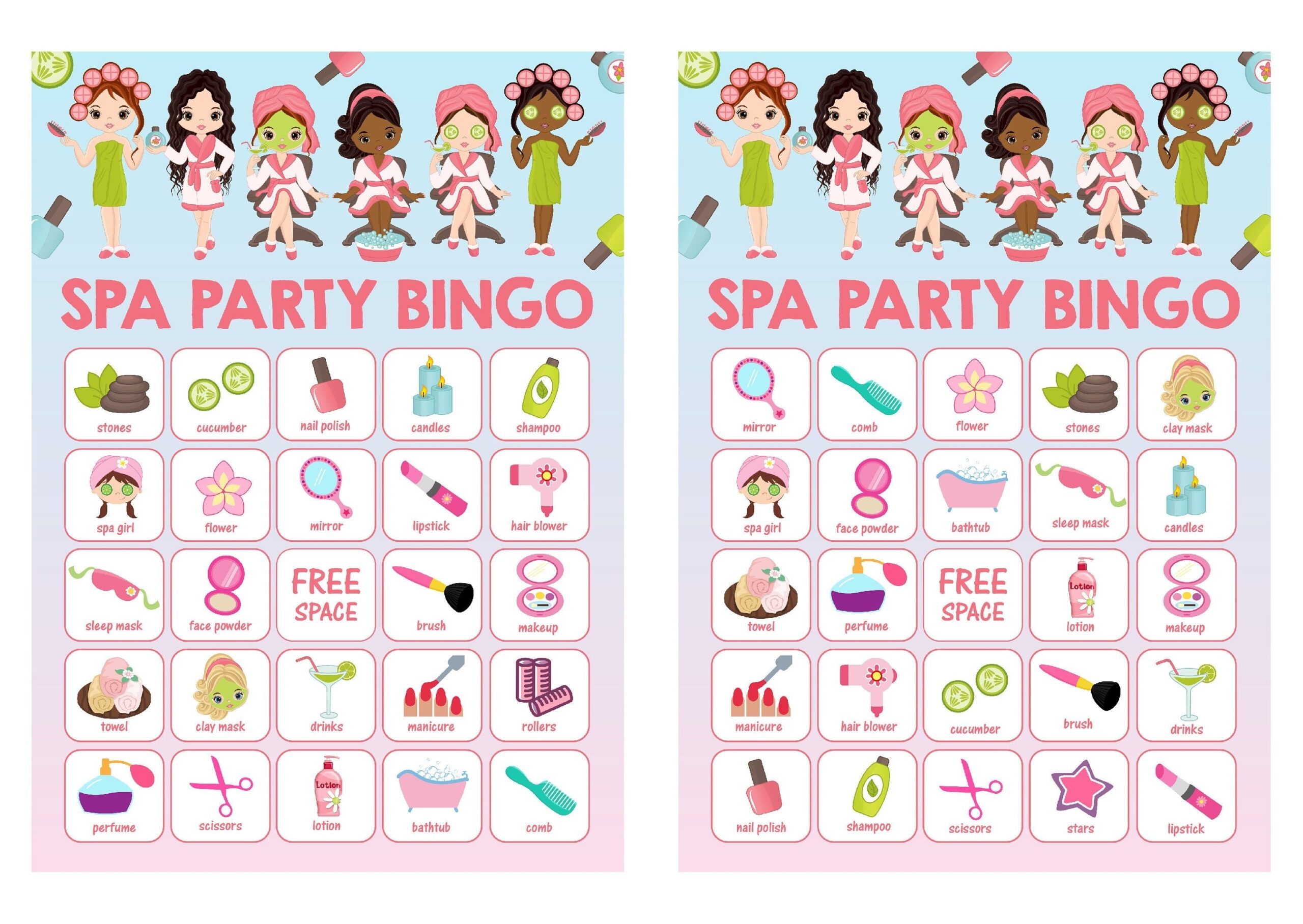 Spa Party BINGO Game Spa BINGO Spa Party Printable Bingo Etsy Canada 