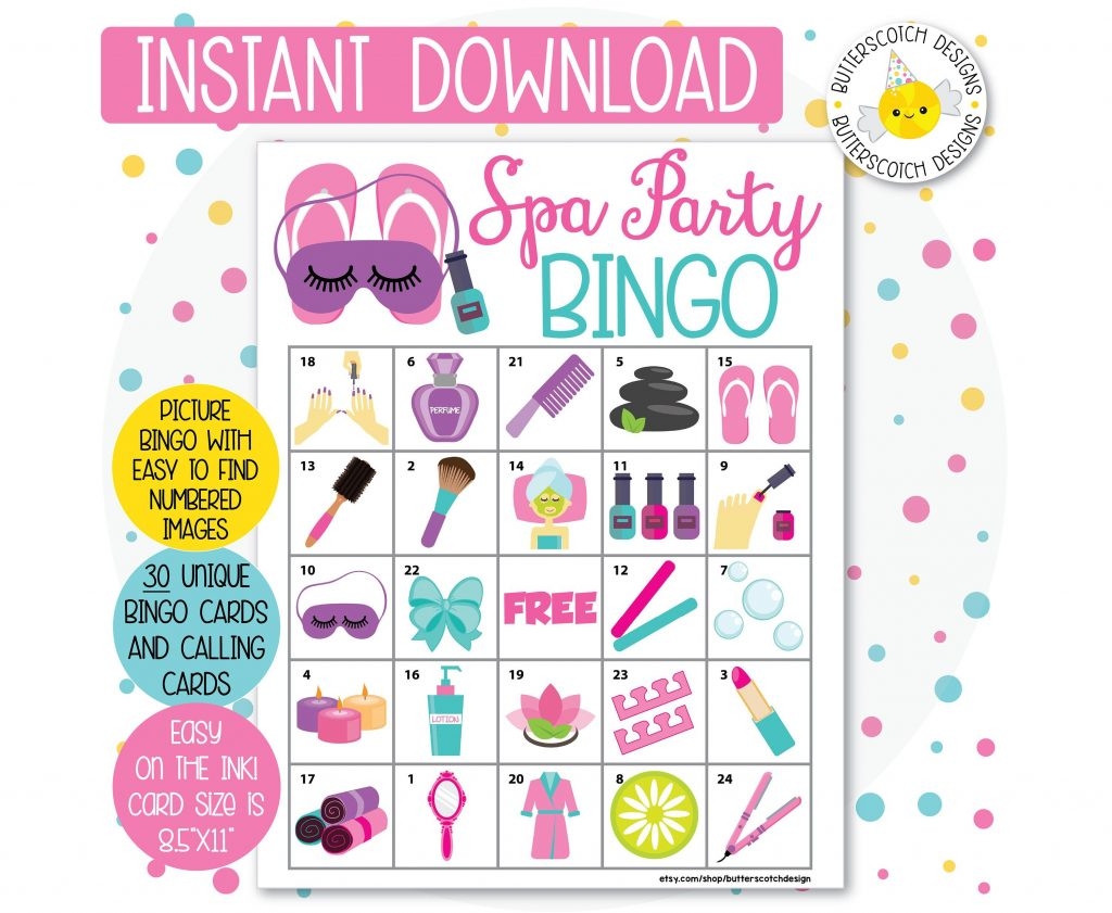 Spa Party Printable Bingo Cards 30 Different Cards Printable Bingo Cards