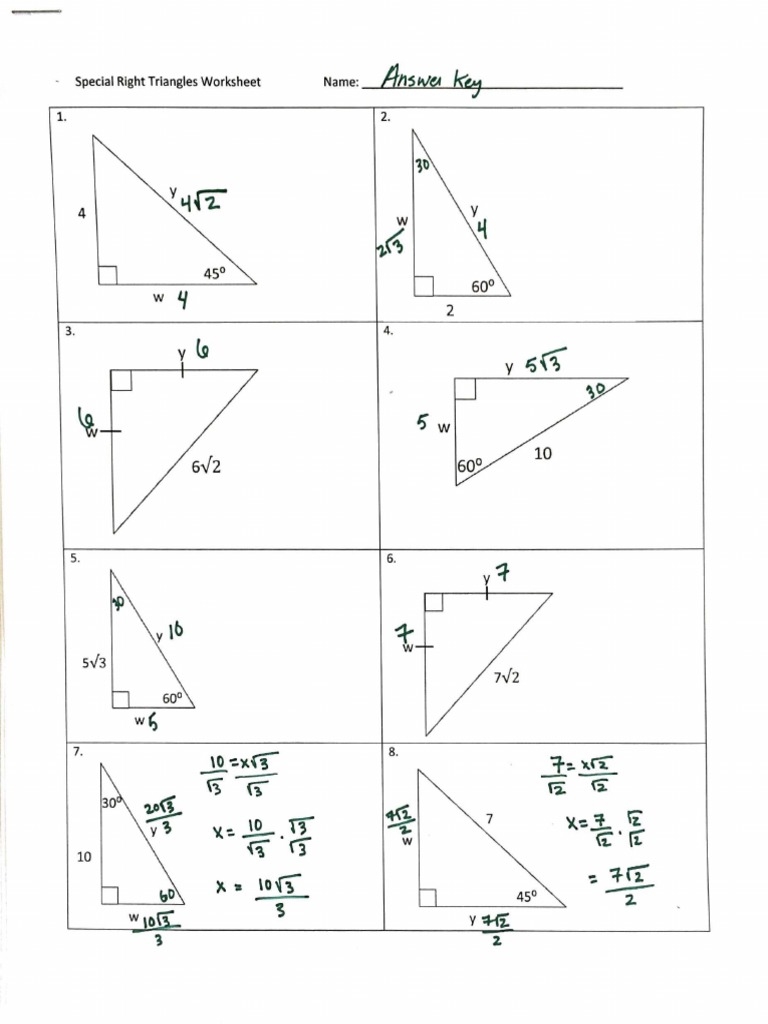 Special Right Triangles Worksheet GeometryCoach Worksheets Library