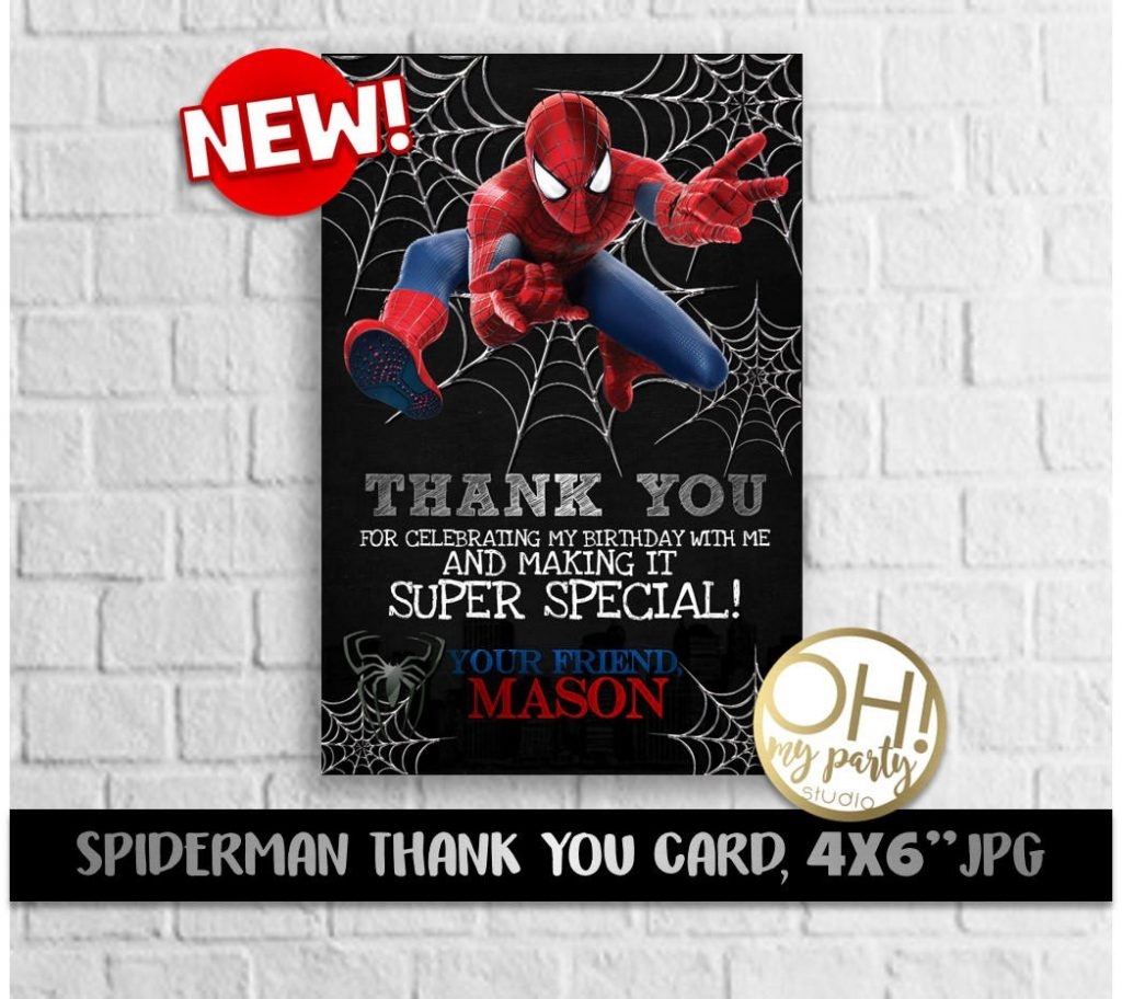 Spiderman Thank You Card Spiderman Party Spiderman Birthday Etsy