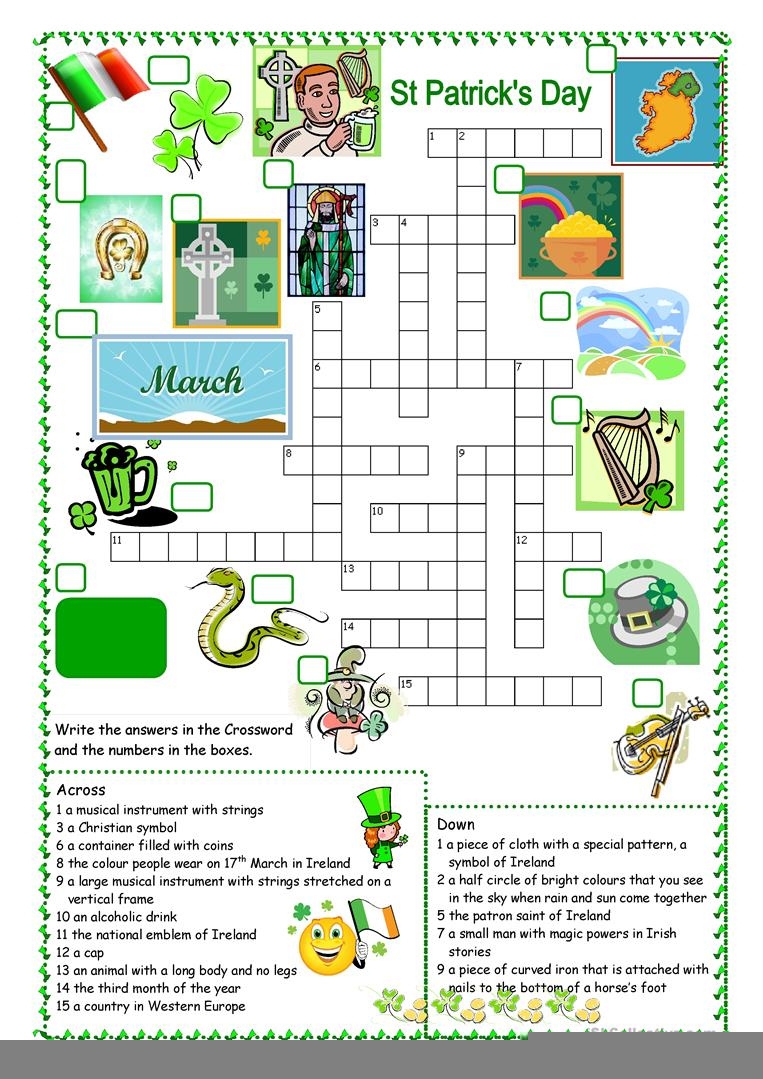 St Patrick 39 s Day Crossword Puzzle Printable James Crossword Puzzles