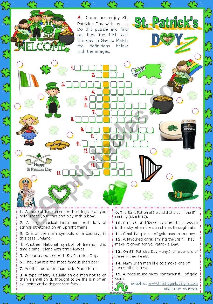 st patrick's day crossword puzzle printable