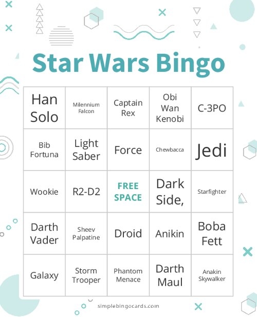 free printable star wars bingo cards