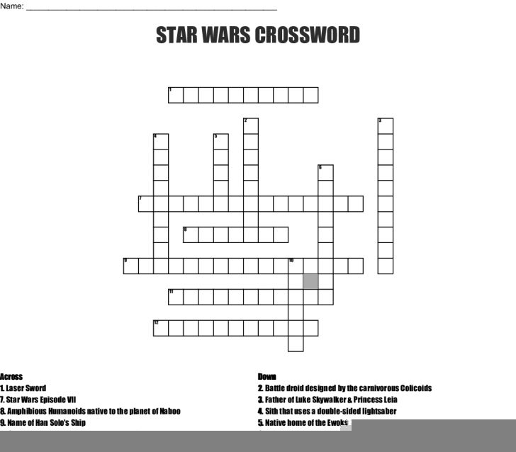 Star Wars Crossword Wordmint Star Wars Crossword Puzzle Printable 