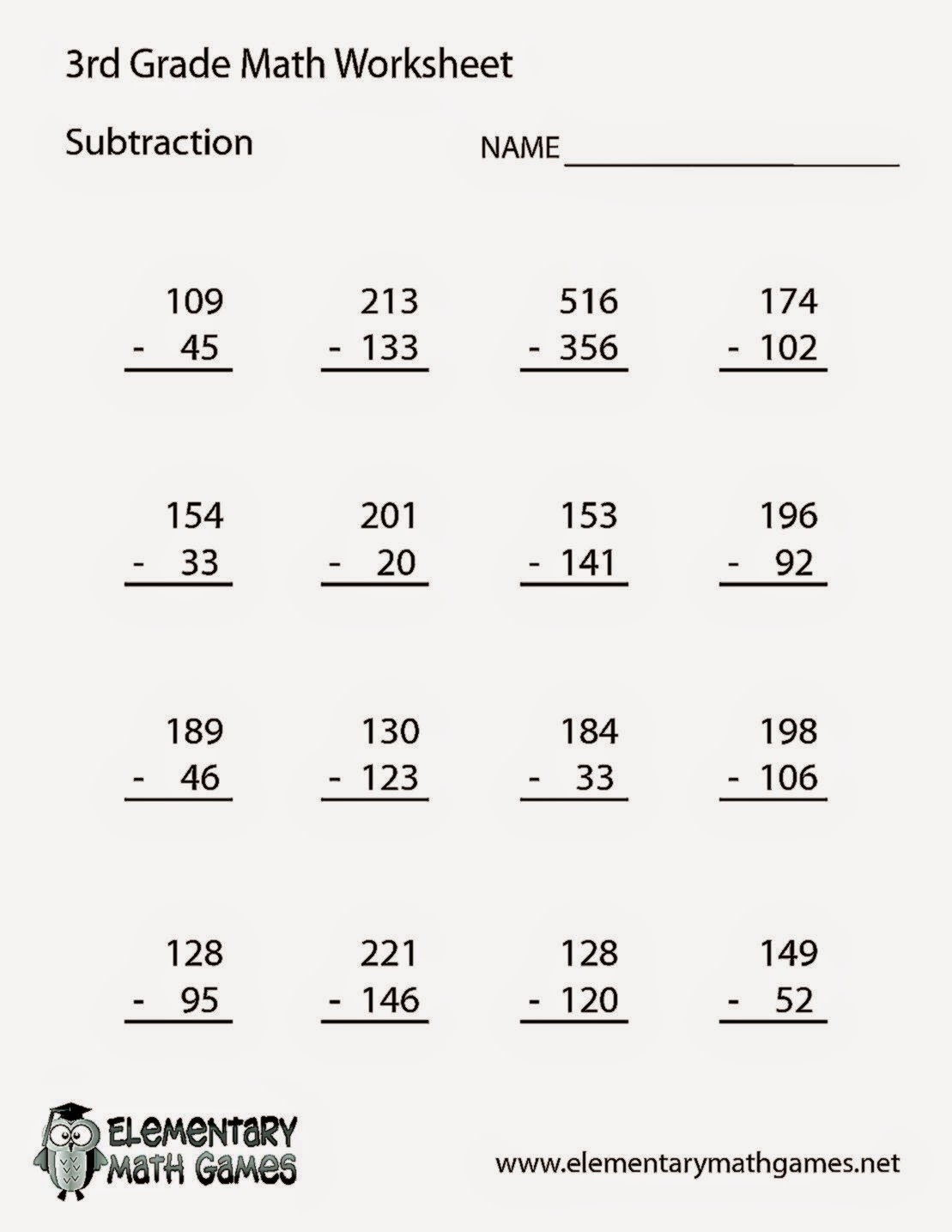 Subtraction Math Practice Worksheet For Third Graders MySchoolsMath