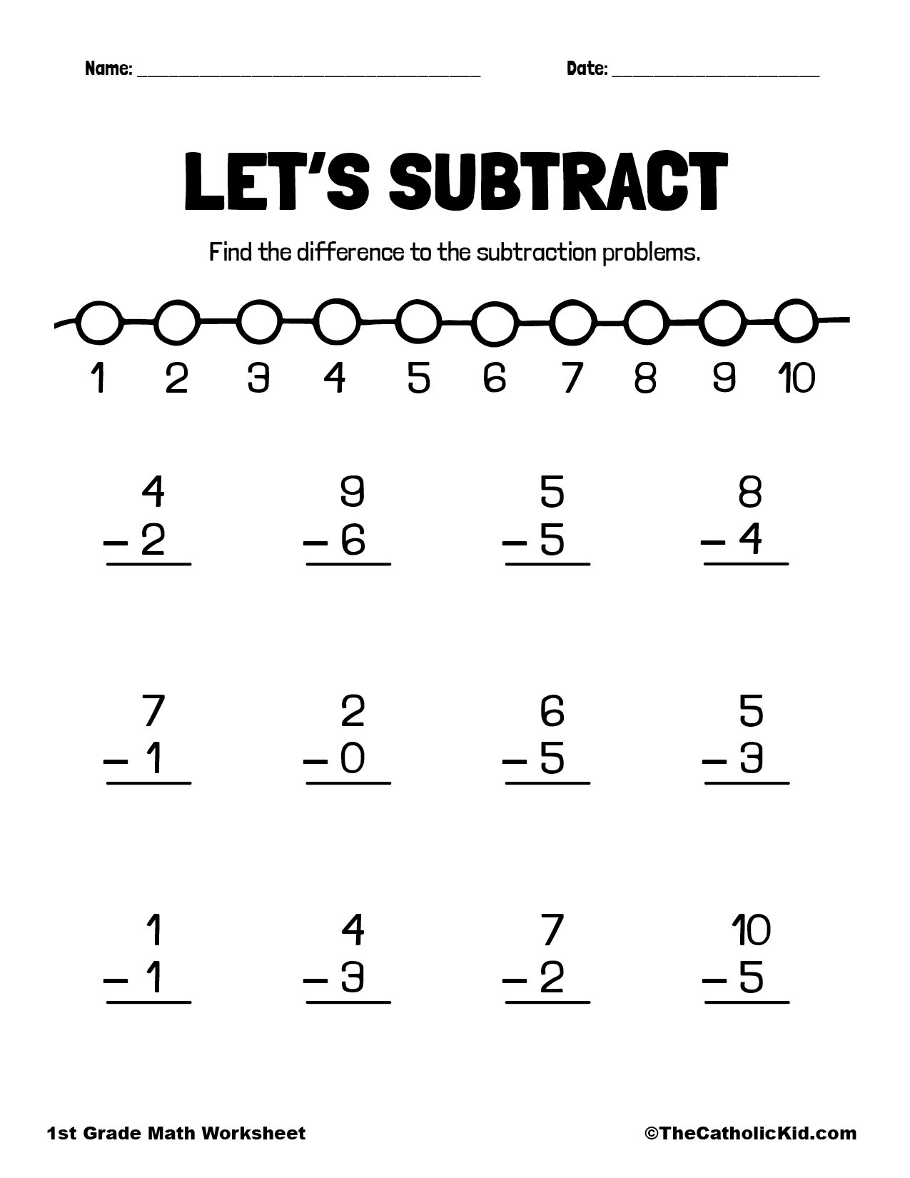 Subtraction Worksheet For Grade 1 Math Worksheets Library