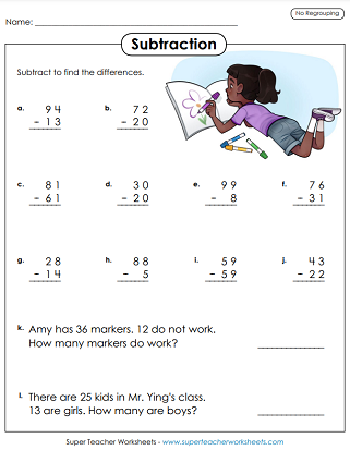Subtraction Worksheets No Regrouping Worksheets Library