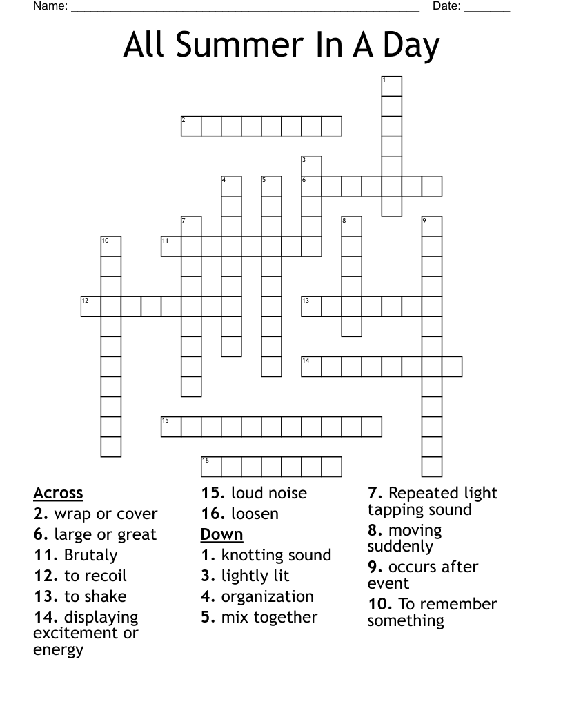 Summer Crossword Puzzles Printable