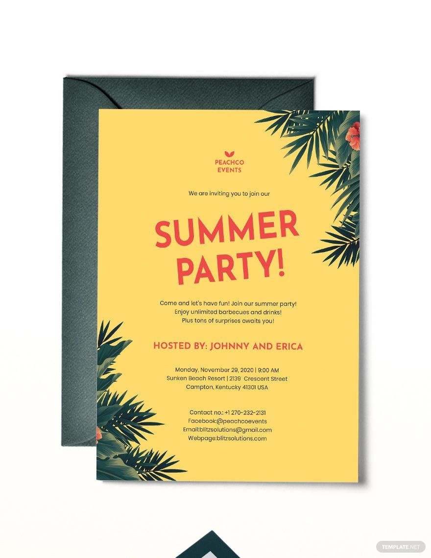 Summer Party Invitation Template In Illustrator PSD Word Publisher 