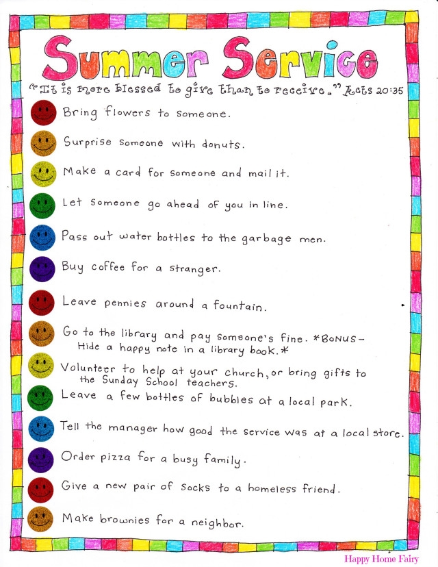 Summer Service Ideas FREE Printable Happy Home Fairy