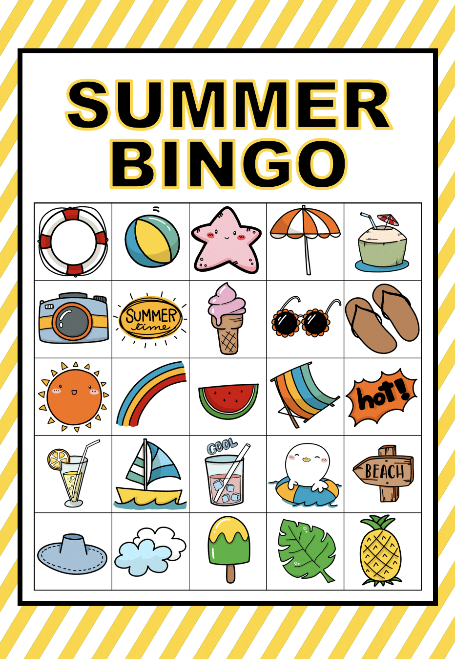 Summer Themed Bingo Cards Free Printable Game