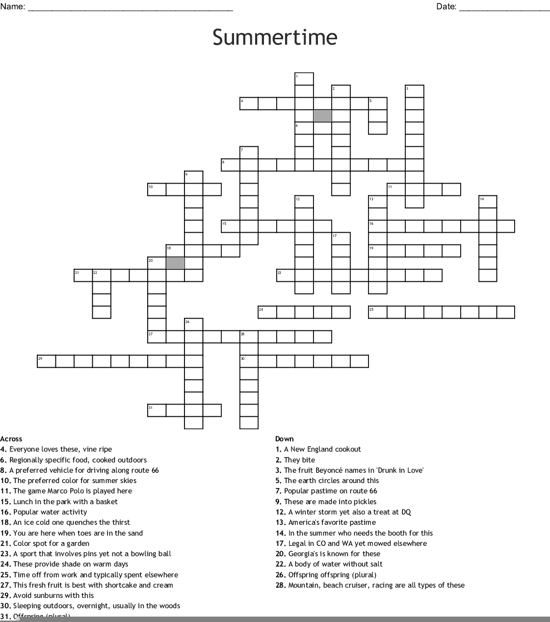 Summertime Crossword Wordmint Summer Crossword Puzzle Free 