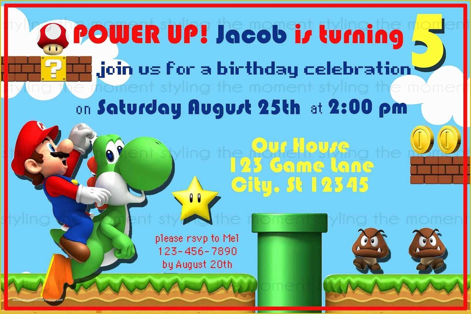 Super Mario Invitations Template Free Of Super Mario Birthday 