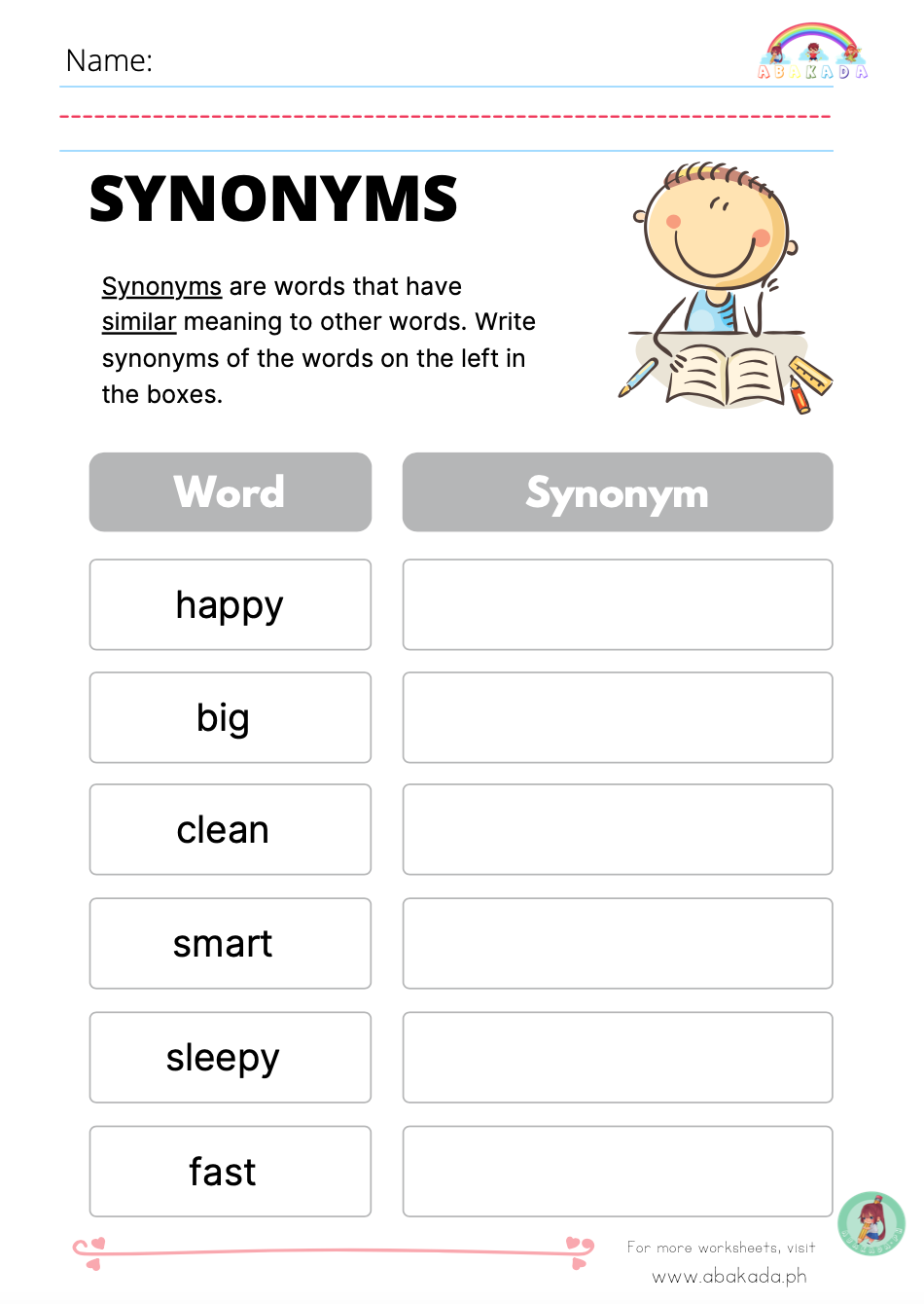 synonyms worksheet