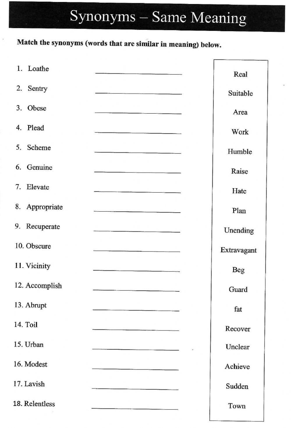 Synonyms Practice Worksheet Editable Fillable Printable PDF