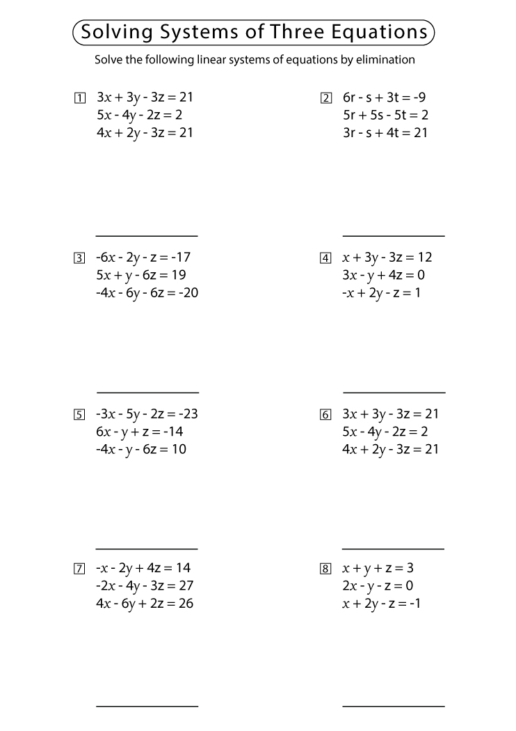 Systems Of Linear Equations Three Variables A Worksheets Library
