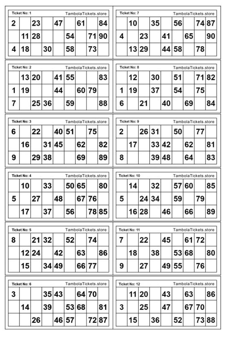 Tambola Ticket 33 Pages 12 Tickets Per Page 400 Unique Tickets