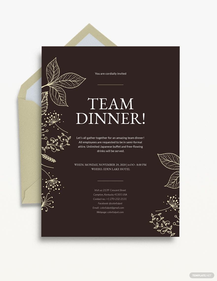 Team Dinner Party Invitation Template In Publisher Pages PSD