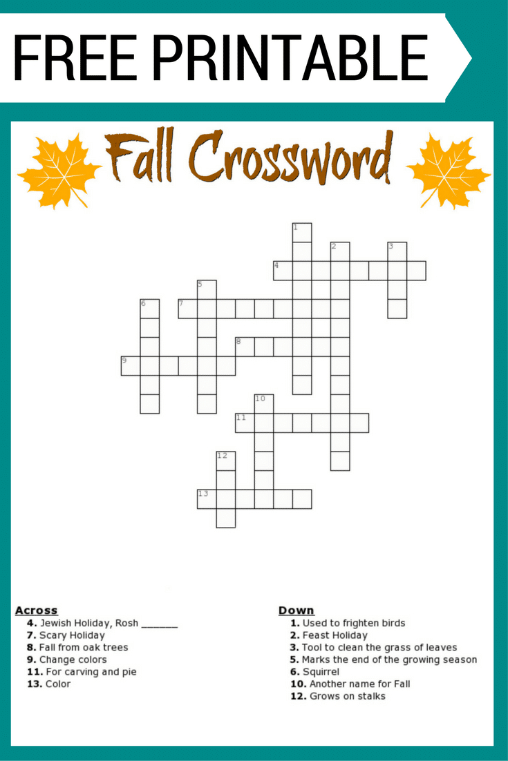 printable fall crossword puzzles