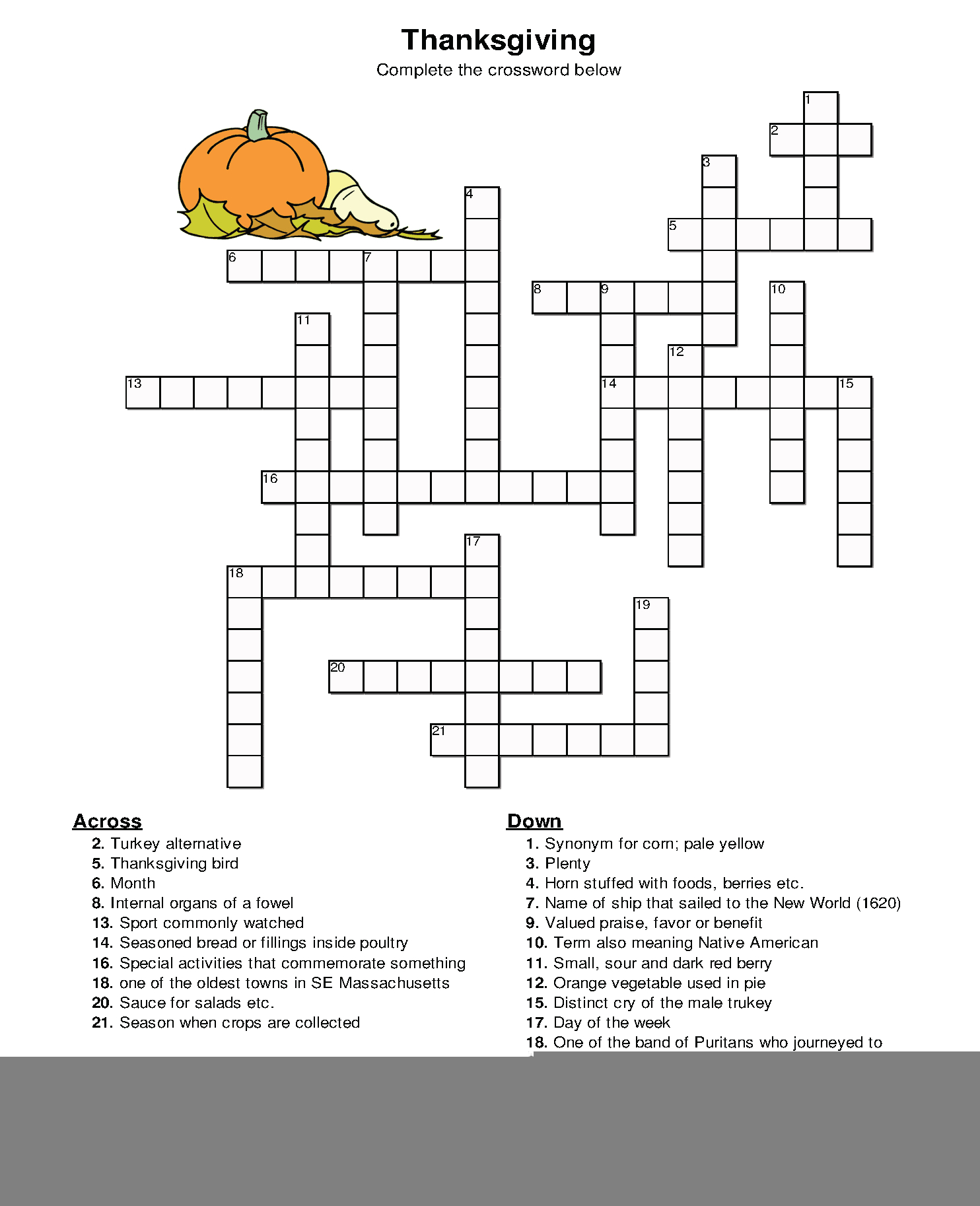 thanksgiving crossword puzzles printable free