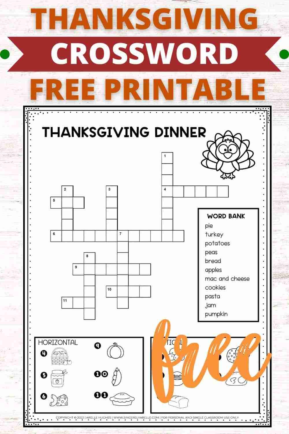 thanksgiving crossword puzzle printable