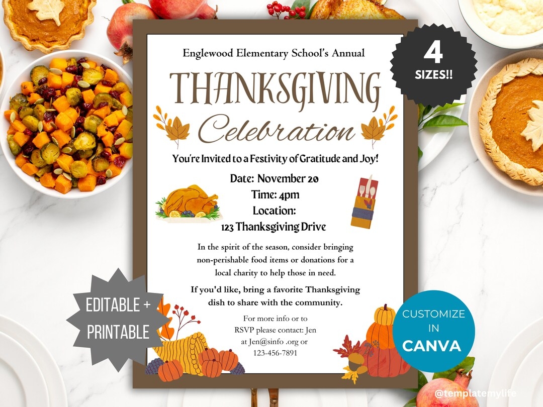 Thanksgiving Invite Template Pto Editable Thanksgiving Invitation 