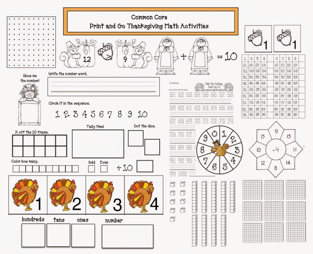 Thanksgiving Printable Math Worksheets 2nd Grade Common Core State 
