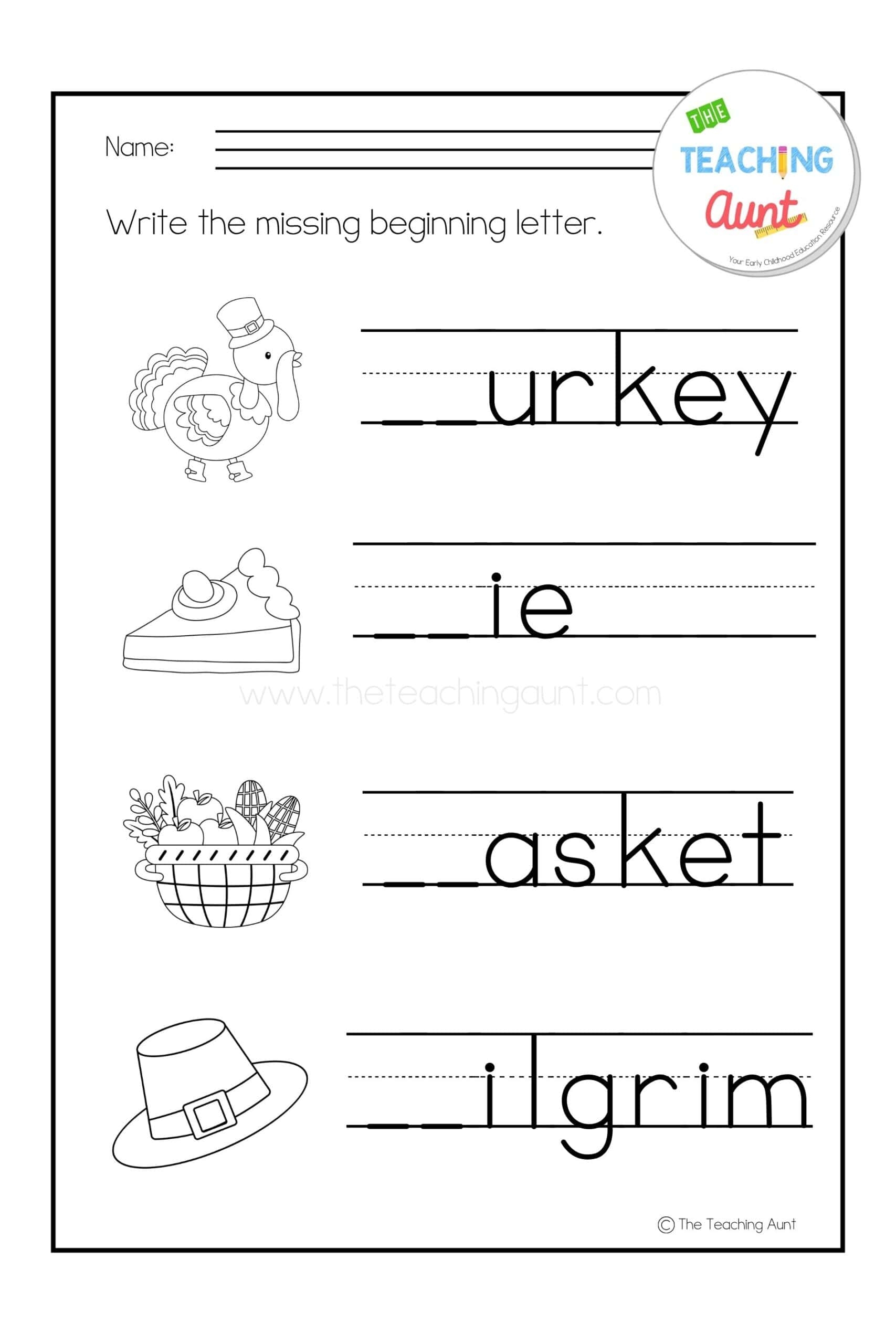 Thanksgiving Worksheets For Preschool The Teaching Aunt Worksheets