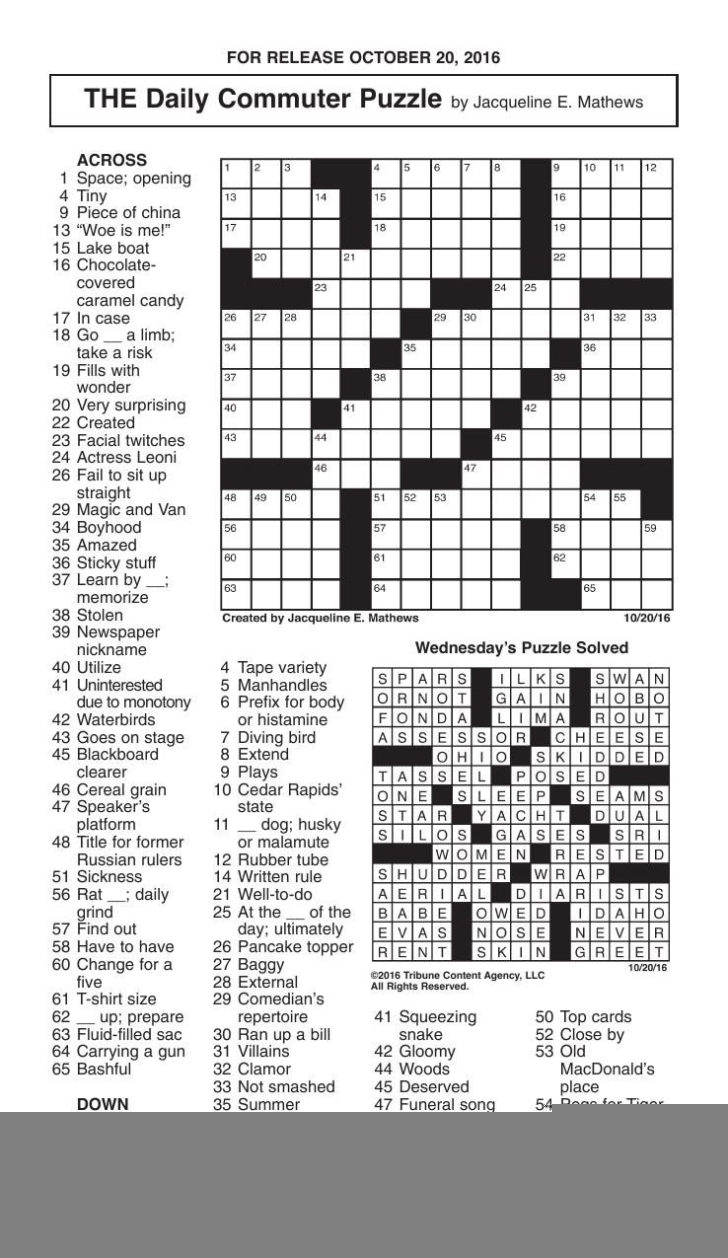 The Daily Commuter Puzzlejackie Mathews Tribune Content Printable
