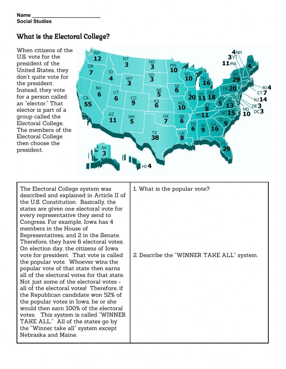 The Electoral College Worksheets Library